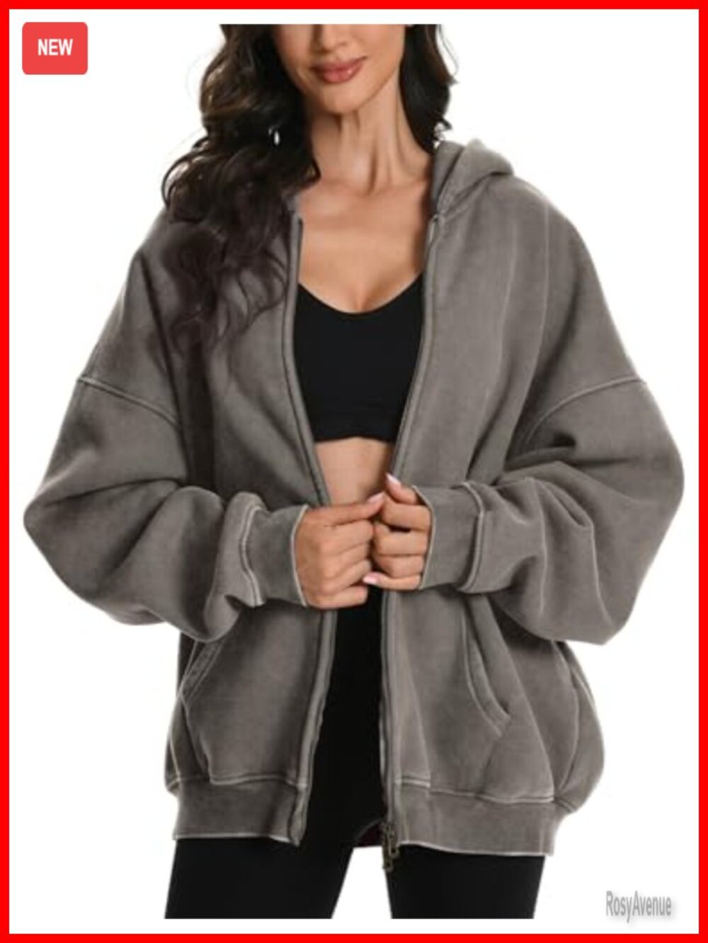 Oversized Acid Wash Zip Up Hoodie Heavyweight Distress Cotton Fleece Vintage